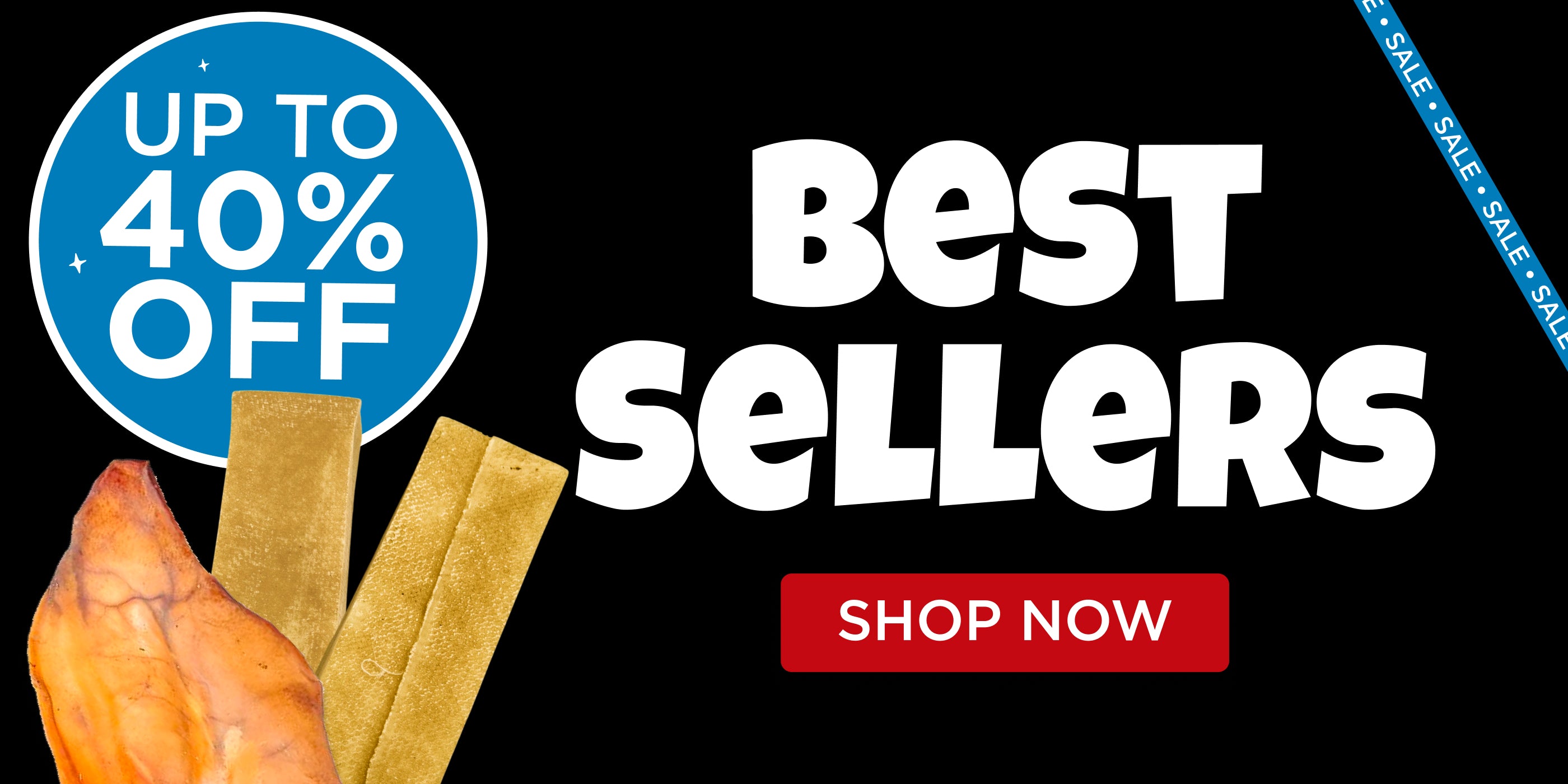 Promotional banner with 'Best Sellers' text, 'Up to 40% Off' offer, and 'Shop Now' button on a black background.