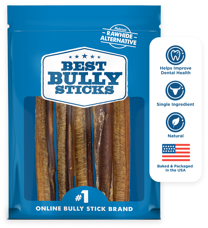 best bully sticks packaging. bully sticks help improve dental health, are single ingredient, natural, baked & packaged in the usa