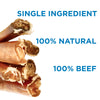 Three 6-Inch Thin Bully Sticks with marrow, labeled &quot;single ingredient,&quot; &quot;all-natural ingredients,&quot; and &quot;100% beef&quot; on a white background.