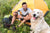 man and dog camping