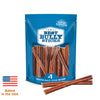 A blue resealable Best Bully Sticks bag labeled &quot;6-Inch Standard USA-Baked Odor-Free Bully Stick&quot; displays several bully sticks and two in front, with an American flag icon and &quot;Baked in the USA&quot; text.