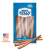 A blue Best Bully Sticks bag contains several 12-Inch Jumbo USA-Baked Odor-Free Bully Sticks, with three sticks shown in front—ideal for enthusiastic chewers. An American flag icon and &quot;Baked in the USA&quot; appear on the left.