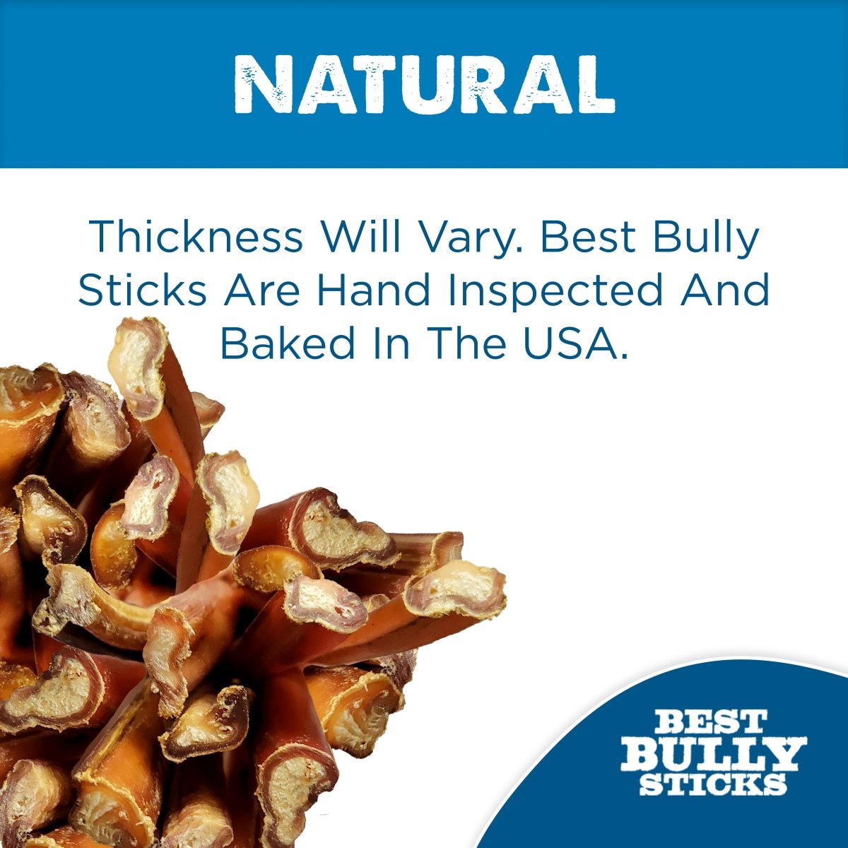 A pile of Best Bully Sticks 4-8 Inch Odor-Free Bully Sticks—natural, hand-inspected, baked in the USA, thickness varies, and support dental health—perfect for small breeds.