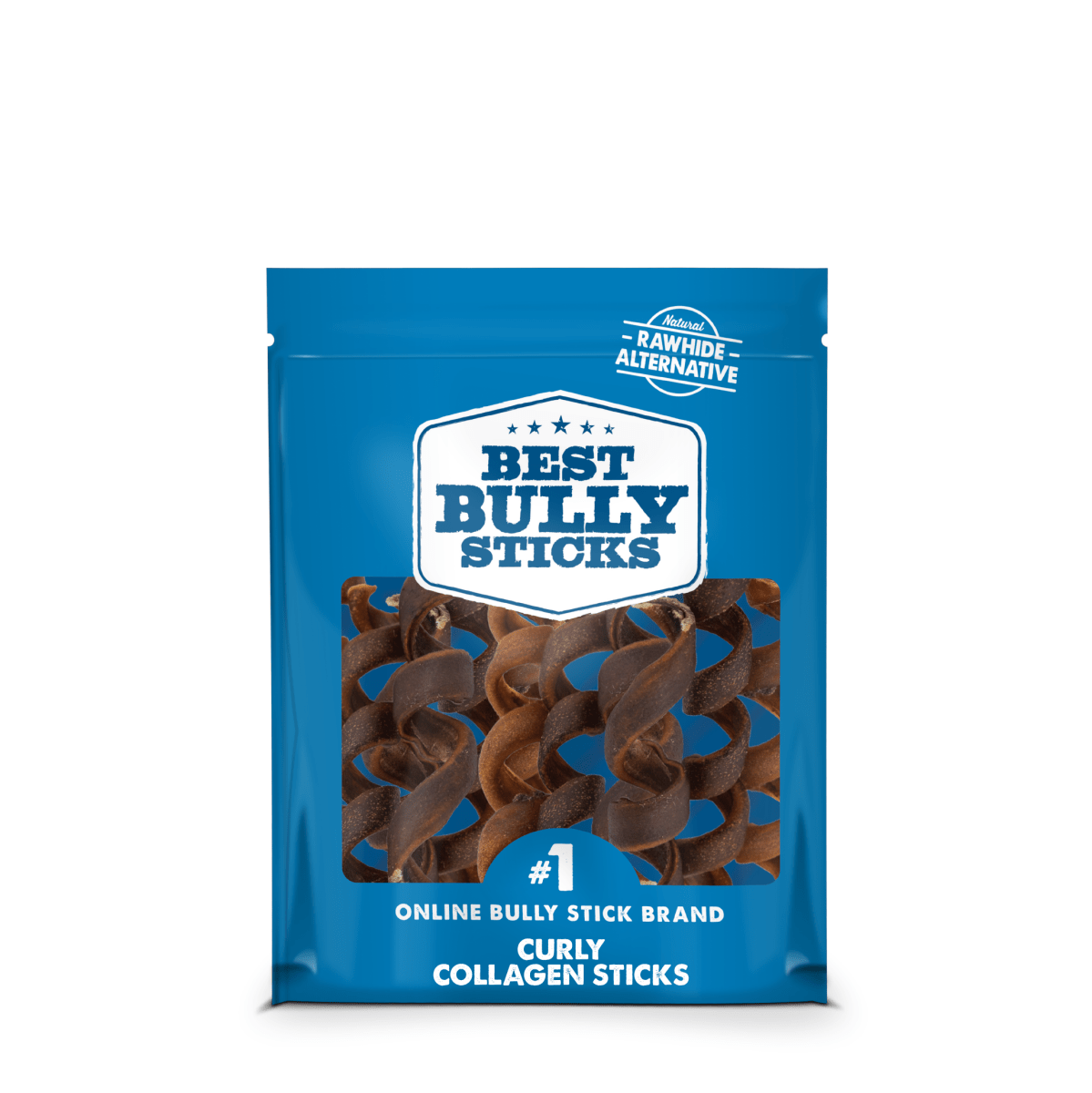 The Best Bully Sticks 5-Inch Curly Beef Collagen Stick in a bag.
