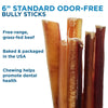 Five brown Best Bully Sticks 6-Inch Standard Odor-Free Bully Sticks stand upright. Made from free-range, grass-fed beef and baked in the USA, these chews support healthy teeth and gums for dogs.