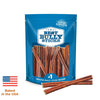 A blue resealable Best Bully Sticks bag labeled &quot;6-Inch Standard USA-Baked Odor-Free Bully Stick&quot; displays several bully sticks and two in front, with an American flag icon and &quot;Baked in the USA&quot; text.