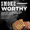 A poster with the words Hickory Smoked Beef Burgers 10 Pack from Best Bully Sticks is smoke worthy.
