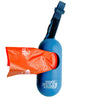 A blue and orange Best Bully Sticks Dog Poop Bag Dispenser with Bags hanging on a lanyard for hands-free carrying.