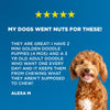 A dog with a blue background and the words, my dogs went nuts for these All-Natural 4-5 Inch Braided Bully Sticks by Best Bully Sticks (1 Pound) from Best Bully Sticks.