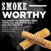 A black and white poster with the words &quot;Hickory Smoked Beef Trachea 10pk&quot; from Best Bully Sticks.
