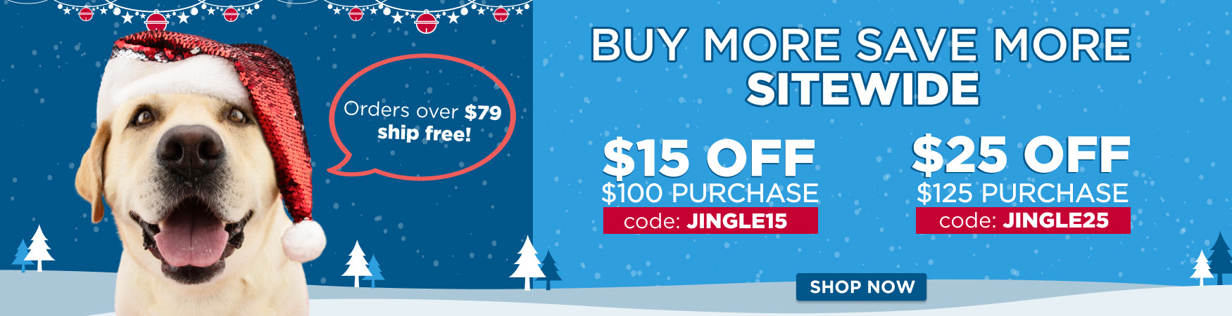 dog in santa hat - buy more save more sitewide