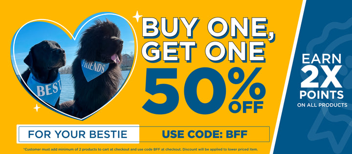 BOGO50 SALE. TWO DOGS WITH BANDANAS.