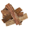 Several pieces of Best Bully Sticks Beef Jerky Strips for Dogs (5-6 inch), single-ingredient treats rich in chondroitin, are stacked on a white background.