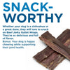 Three Best Bully Sticks Beef Jerky Strips for Dogs (5-6 inch) are shown on a white background, highlighting these single-ingredient, chondroitin-rich treats as flavorful snacks that support joint health for dogs of all sizes.