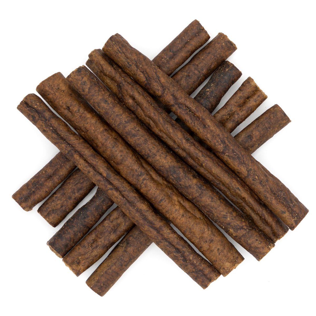 A group of Best Bully Sticks beef sausages on a white background.