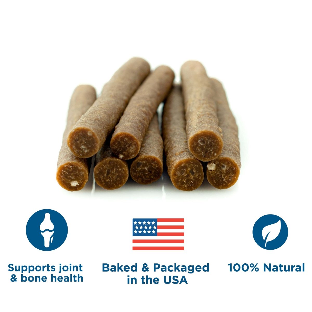 A group of Best Bully Sticks Chicken Snack Sticks with an american flag on them.