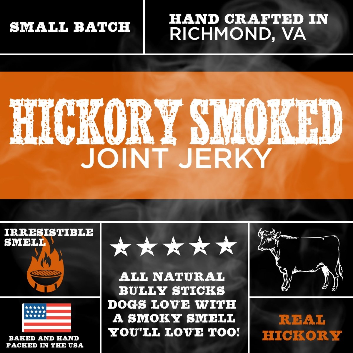 Handcrafted in small batches in Richmond, VA, Best Bully Sticks Hickory Smoked Beef Jerky Gullet Bites are made with real hickory and all-natural bully sticks for a wholesome treat your dog will love.