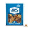 The &quot;Hickory Smoked Pig Ears&quot; from Best Bully Sticks showcase their product through a transparent packaging section, highlight their status as the &quot;#1 Online Bully Stick Brand,&quot; and offer an all-natural rawhide alternative. This dog chew promises a savory hickory-smoked delight for your pet.