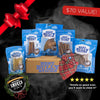 The Best Bully Sticks Hickory Smoked Sampler Box, valued at $70, is displayed with a branded box and plaid dog toy, featuring hickory smoked chews.