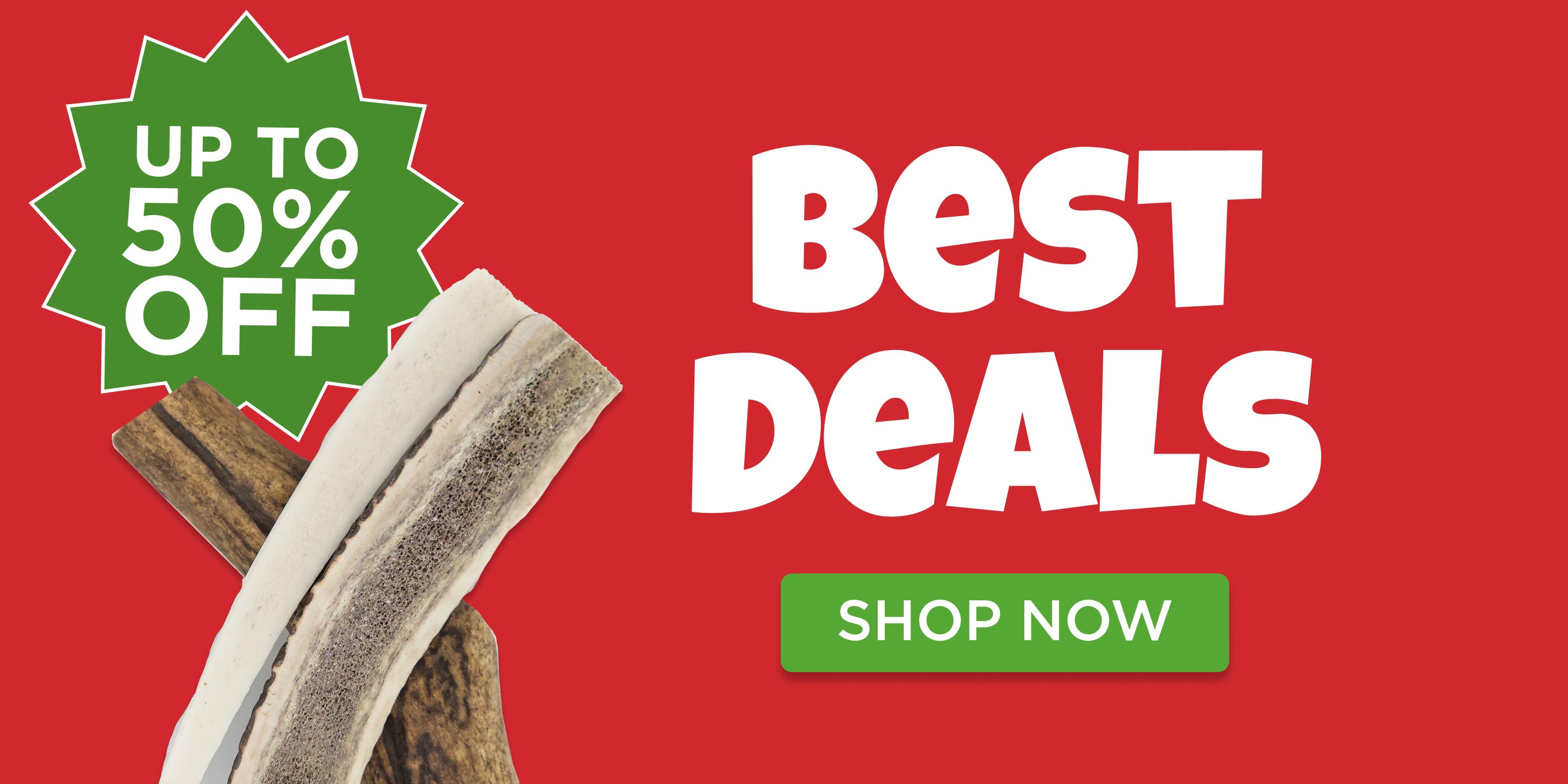 banner for best deals with a red background, green discount badge, and 'Shop Now' button.