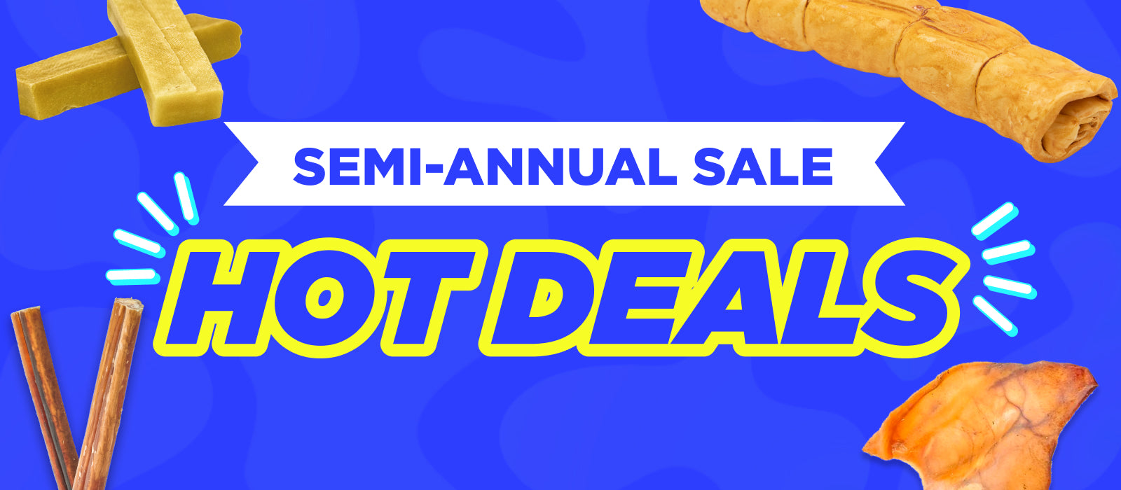Promotional graphic for a semi-annual sale with 'Hot Deals' text on a blue background.