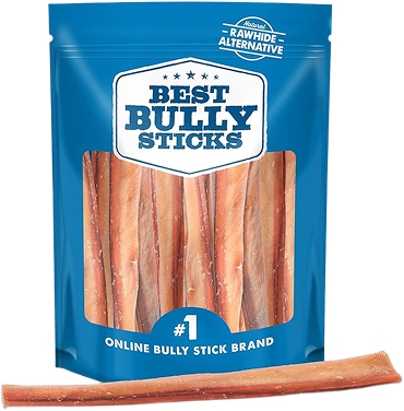 12" inch jumbo bully stick on a blue circle background