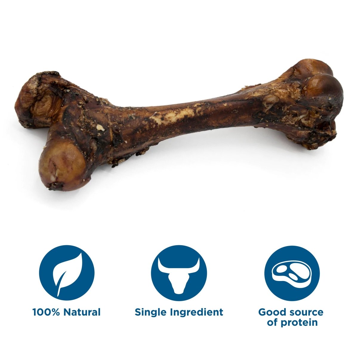 The Best Bully Sticks Monster Femur Bone is a smoked beef chew for extra large dogs, wrapped in clear plastic with a blue and red label around the center, shown on a white background.