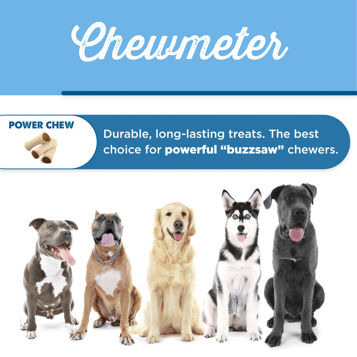 A Peanut Butter Stuffed Shin Bone (3 Pack) with the words chewemeter by Best Bully Sticks.