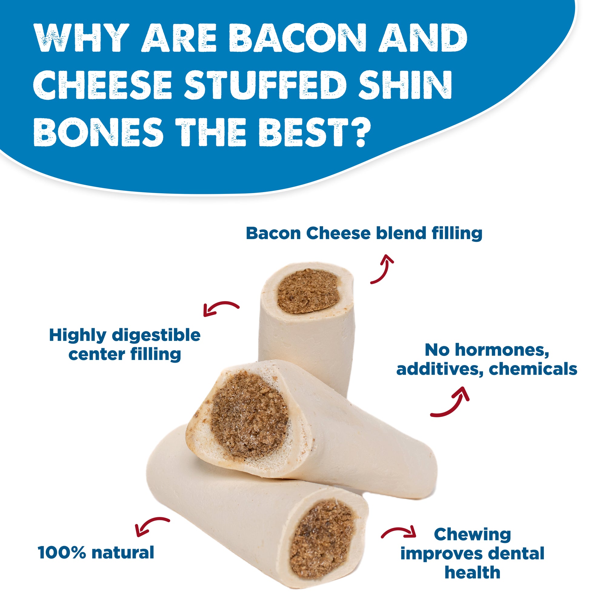 Best Bully Sticks' Bacon Cheese Stuffed Shin Bone (3 Pack) dog treats.