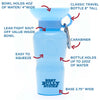 A blue bottle of The BEST Doggie Water Bottle - Blue, by Best Bully Sticks, with a description of its features.