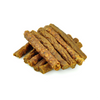 A pile of Wild Hare Sausage sticks on a white background from Best Bully Sticks.