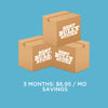 Three boxes with the words Duck Feet 3 Month Gift, $5, mo savings from Best Bully Sticks.