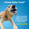 A dog with Char-Grilled Bully Burgers from Best Bully Sticks as a great daily treat.